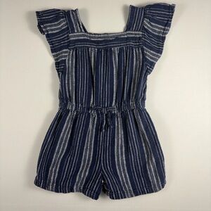 Old Navy Toddler Girls Blue & White Striped Linen Blend Romper Size 4T